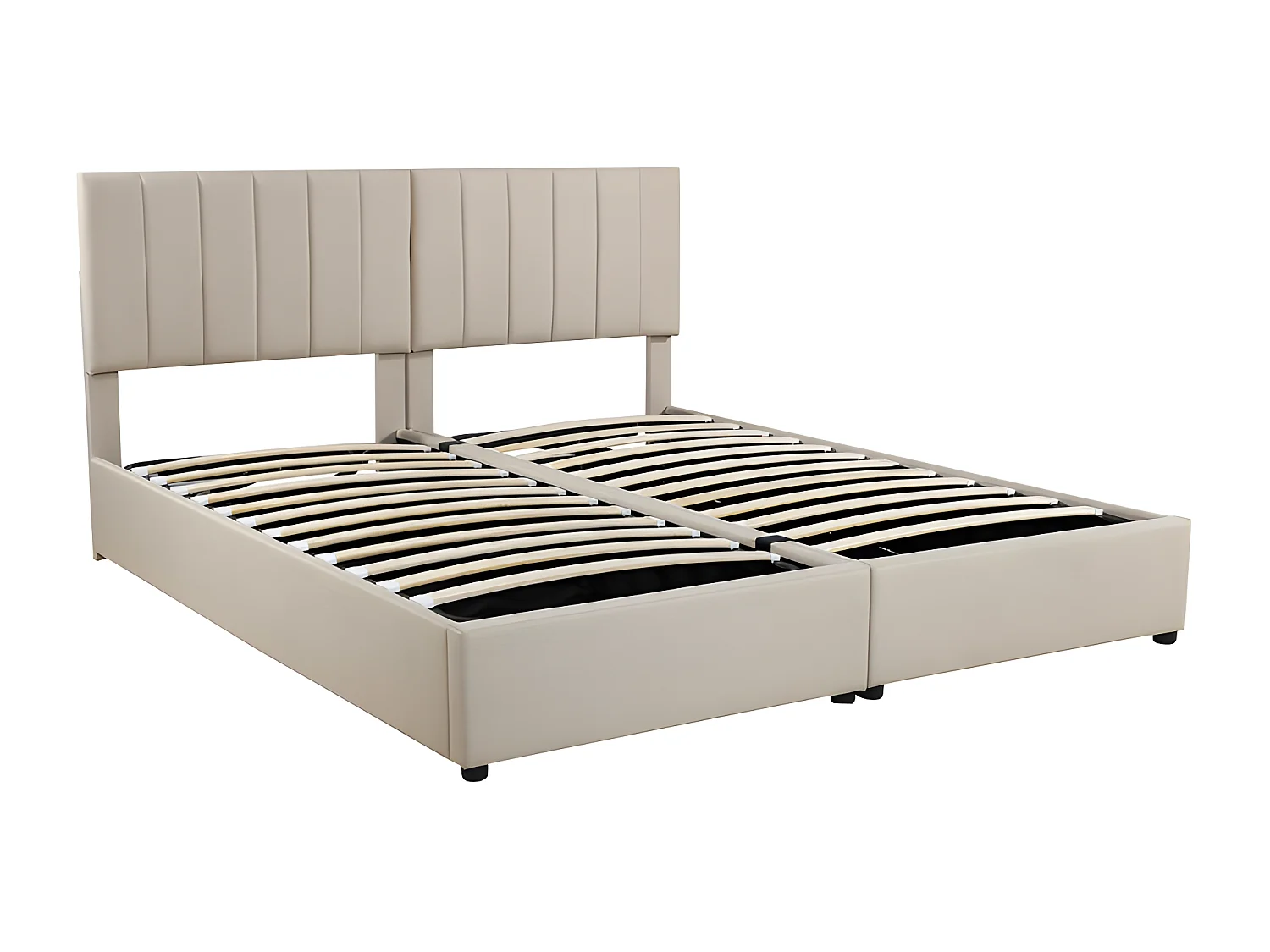 Gestoffeerd opbergbed in linnenstof - 180x200cm - om te bouwen tot 2 eenpersoonsbedden - Beige