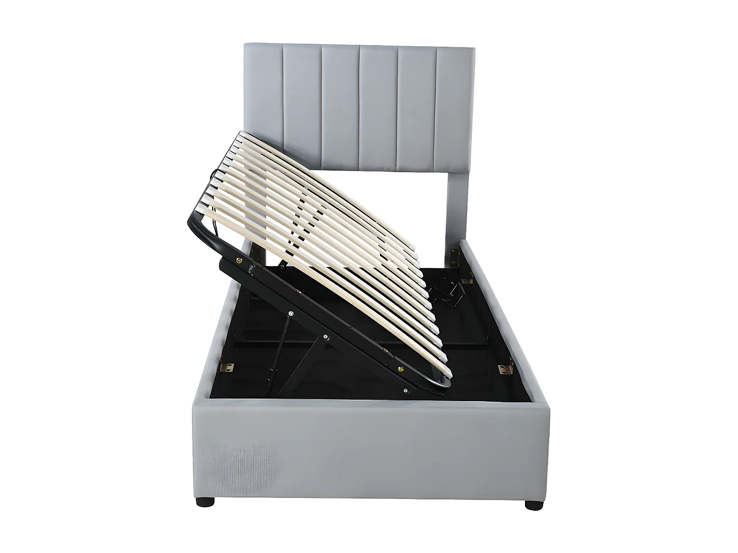 Lit coffre rembourré en tissu lin - 90x200cm - Gris