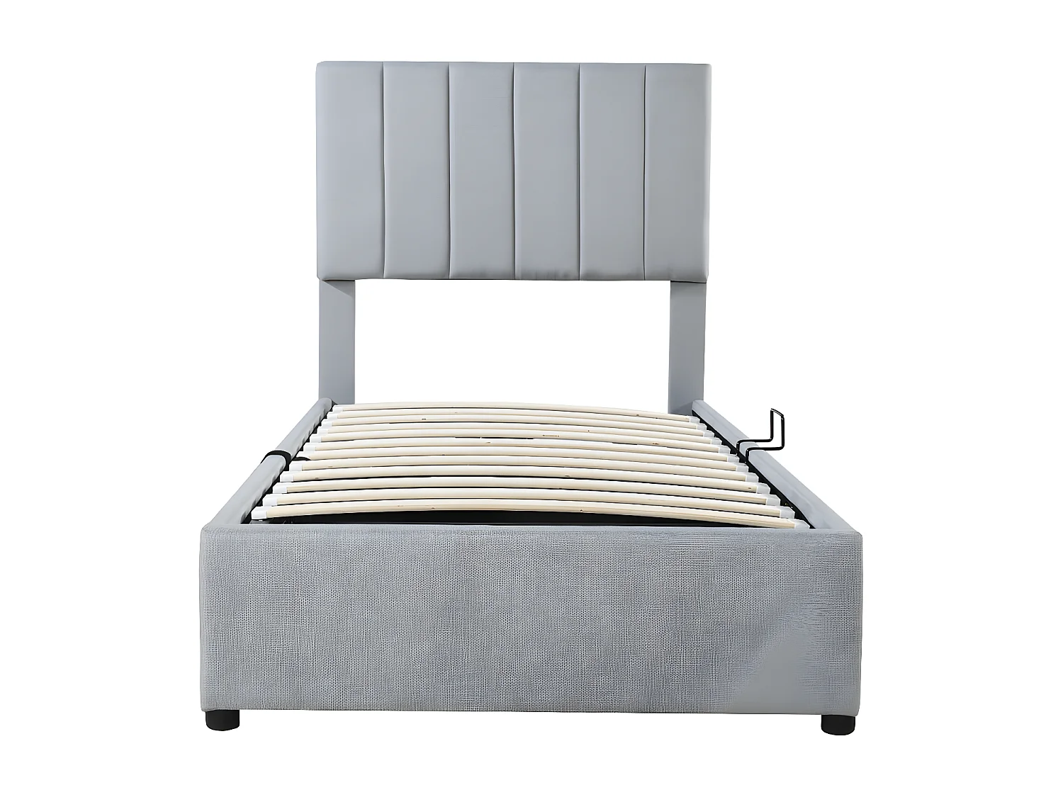 Lit coffre rembourré en tissu lin - 90x200cm - Gris