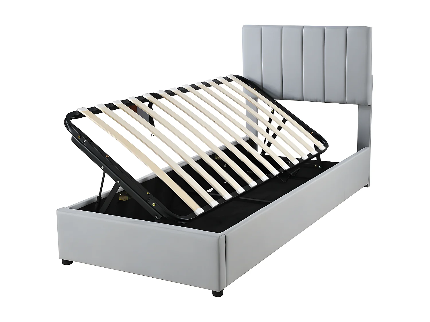 Lit coffre rembourré en tissu lin - 90x200cm - Gris