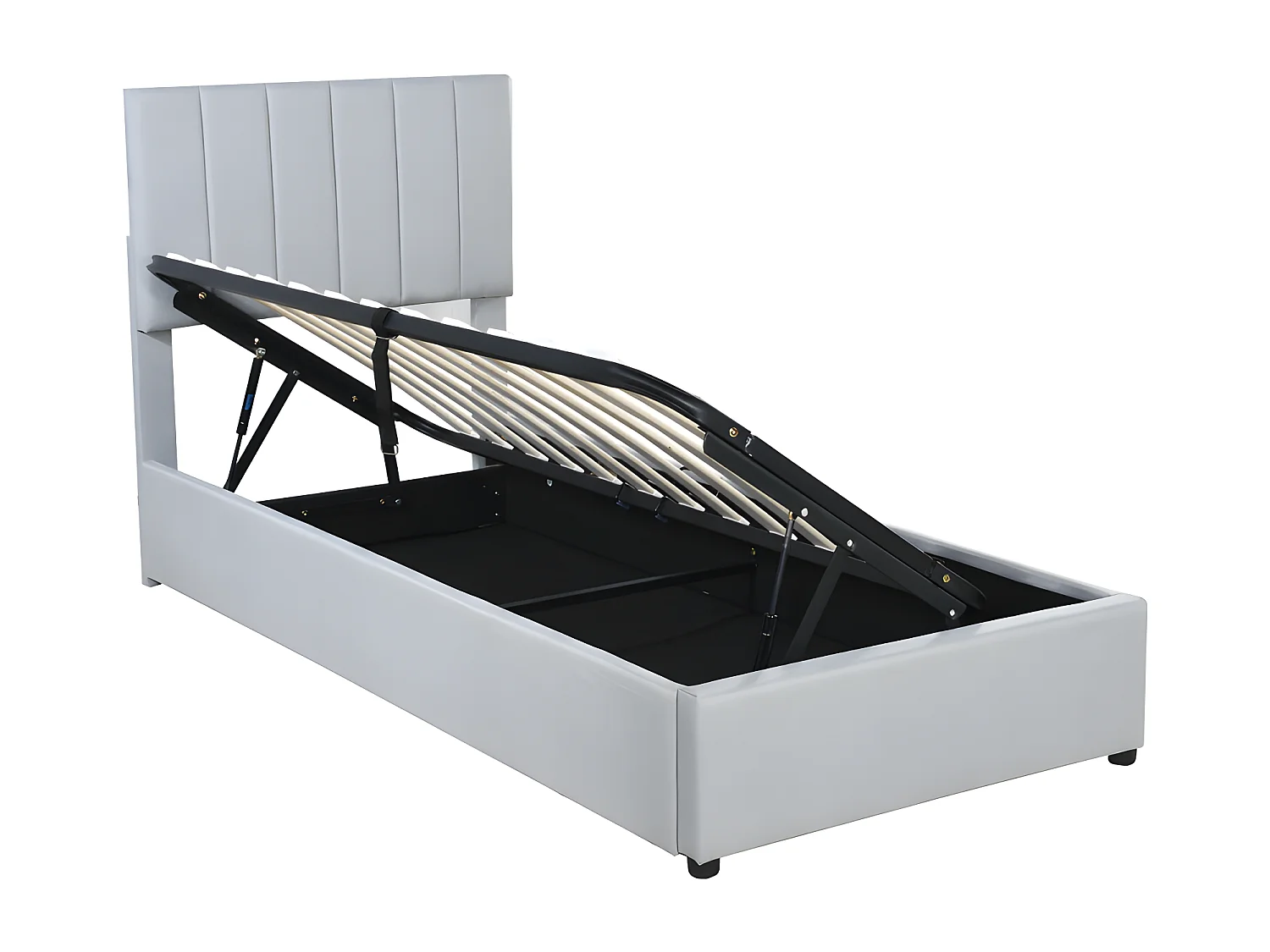 Lit coffre rembourré en tissu lin - 90x200cm - Gris