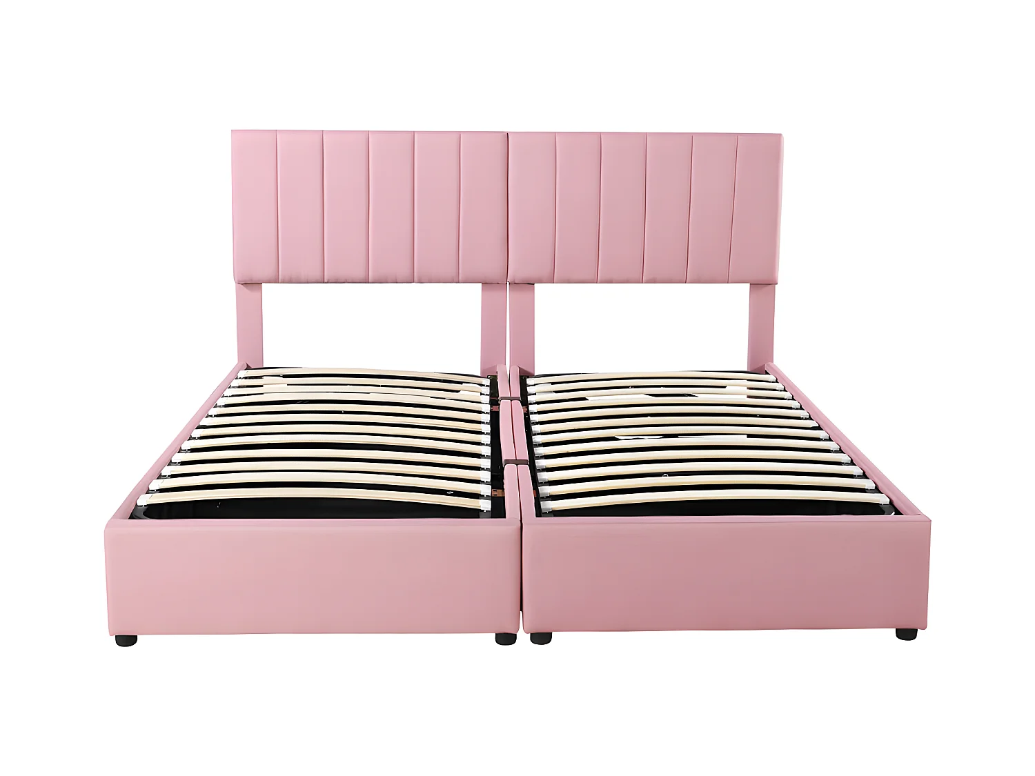 Gepolstertes Stauraumbett aus Leinenstoff – 180 x 200 cm – umwandelbar in 2 Einzelbetten – Rosa