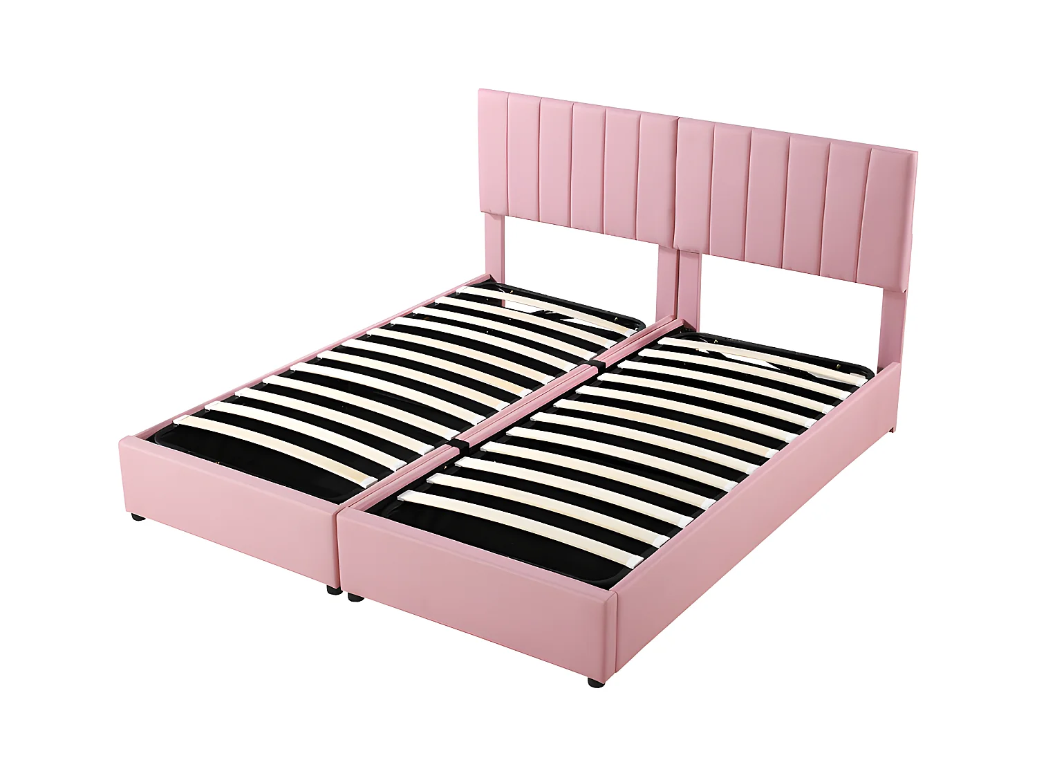 Gepolstertes Stauraumbett aus Leinenstoff – 180 x 200 cm – umwandelbar in 2 Einzelbetten – Rosa