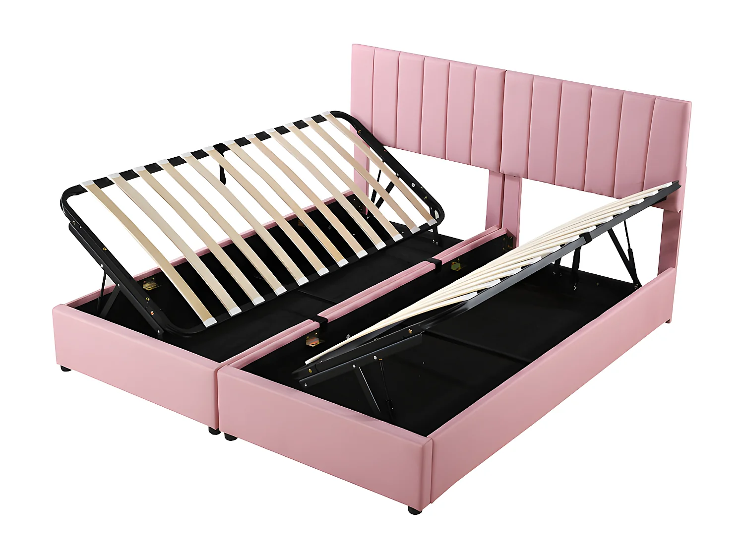 Gepolstertes Stauraumbett aus Leinenstoff – 180 x 200 cm – umwandelbar in 2 Einzelbetten – Rosa