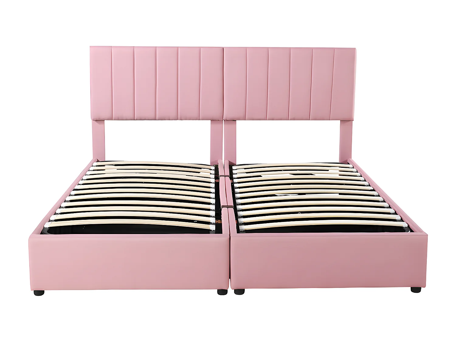 Lit coffre rembourré en tissu lin - 180x200cm - transformable en 2 lits simples - Rose