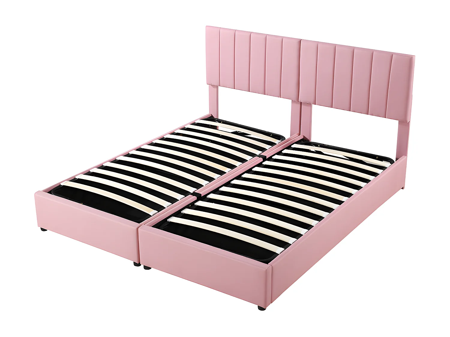 Lit coffre rembourré en tissu lin - 180x200cm - transformable en 2 lits simples - Rose