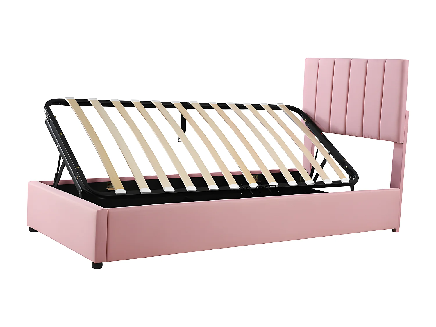 Gestoffeerd opbergbed in linnenstof - 90x200cm - Roze
