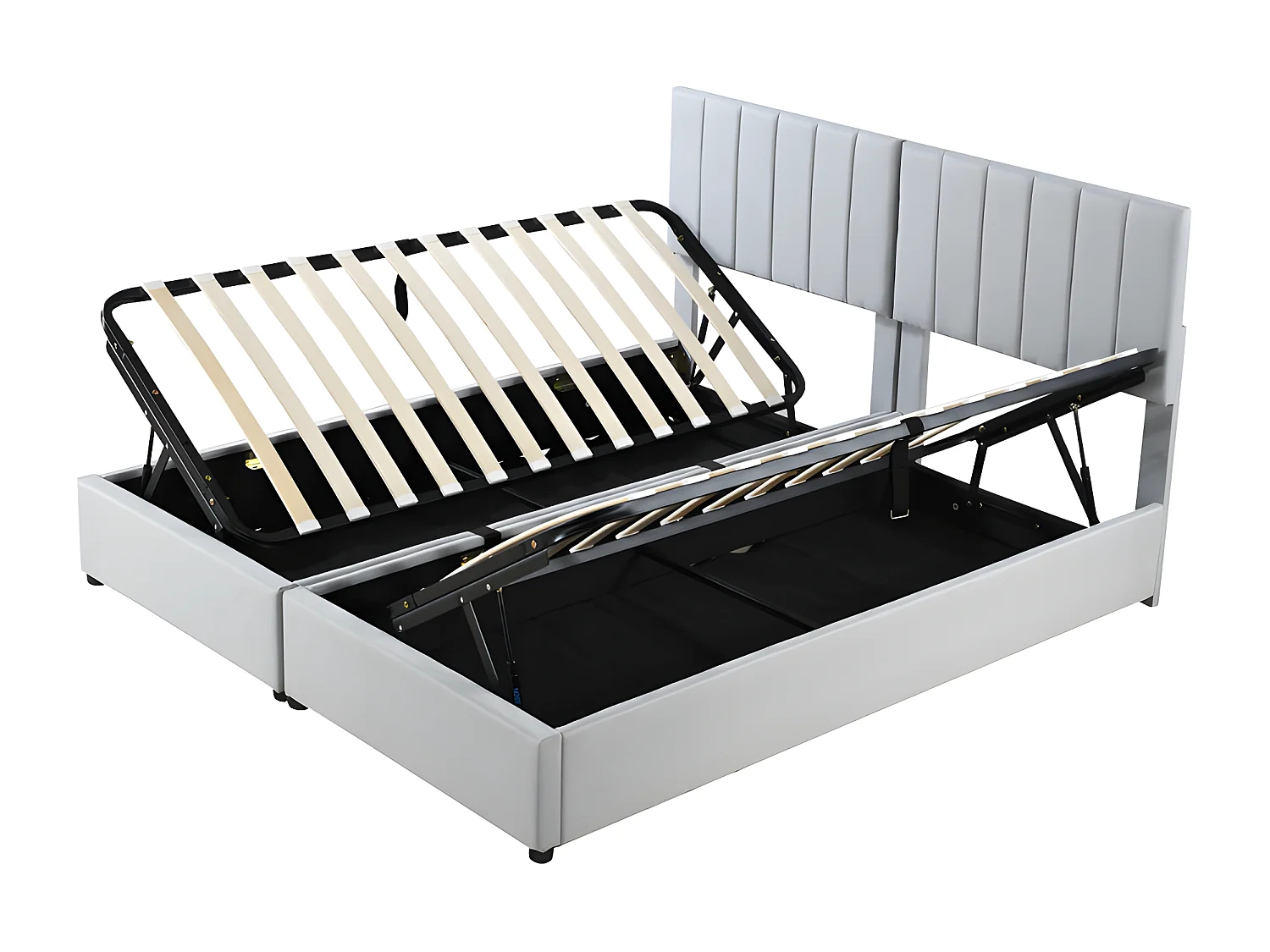 Letto contenitore imbottito in tessuto di lino - 180x200 cm - trasformabile in 2 letti singoli - Grigio