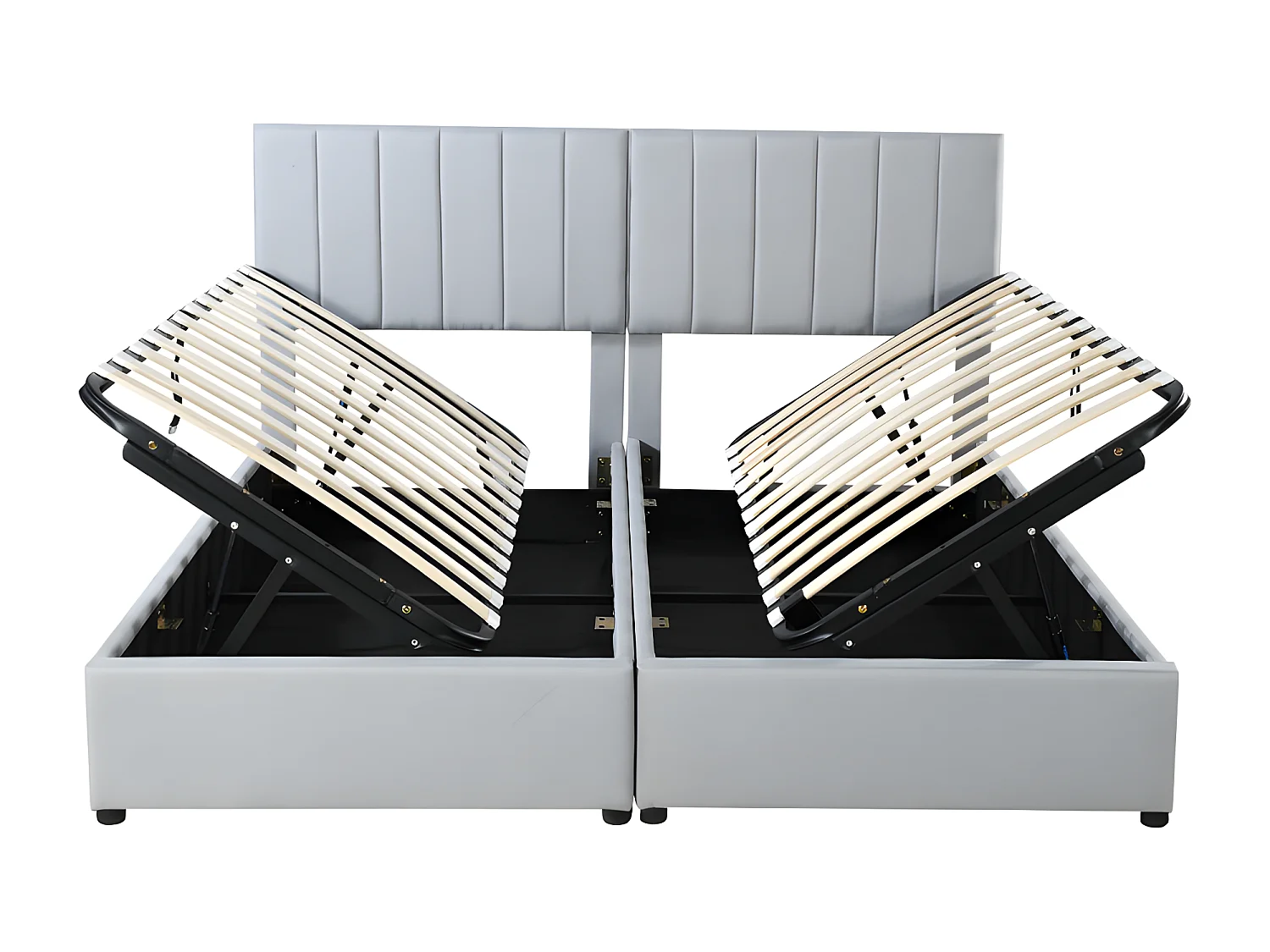 Letto contenitore imbottito in tessuto di lino - 180x200 cm - trasformabile in 2 letti singoli - Grigio