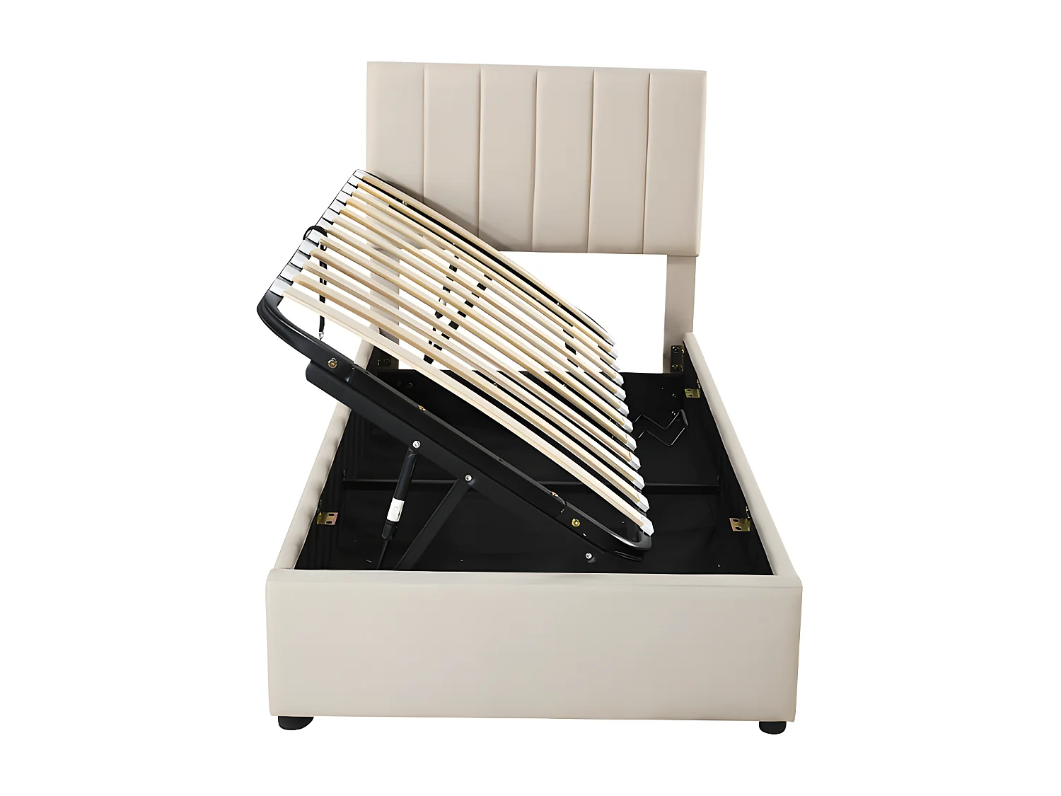 Lit coffre rembourré en tissu lin - 90x200cm - Beige