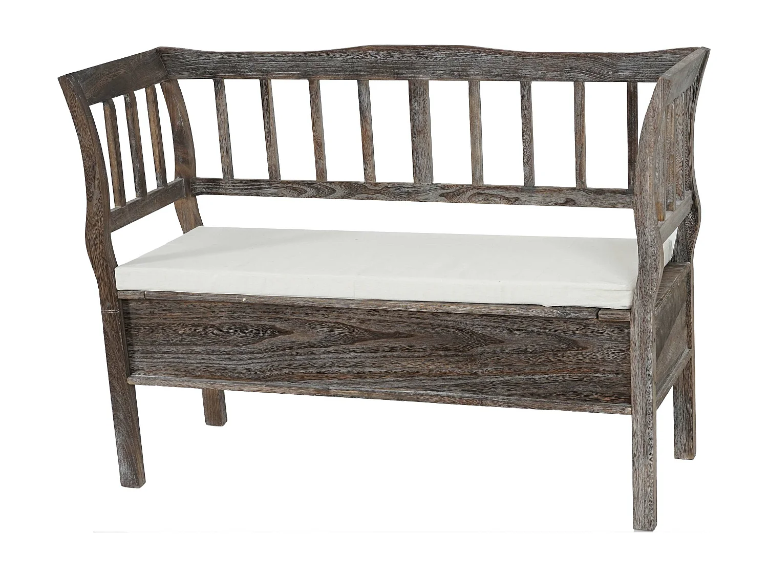 Banc H207 Compartiment de rangement look shabby,  bois marron shabby chic