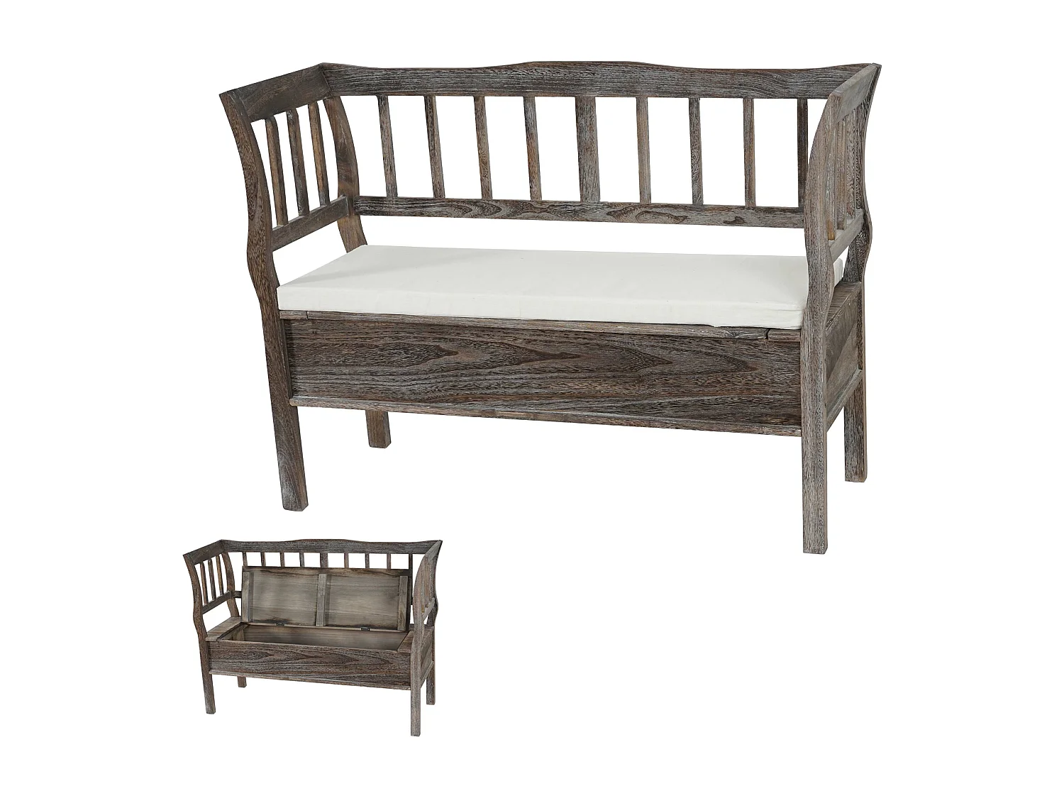 Bank H207 Opbergvak Shabby-look,  bruin, shabby