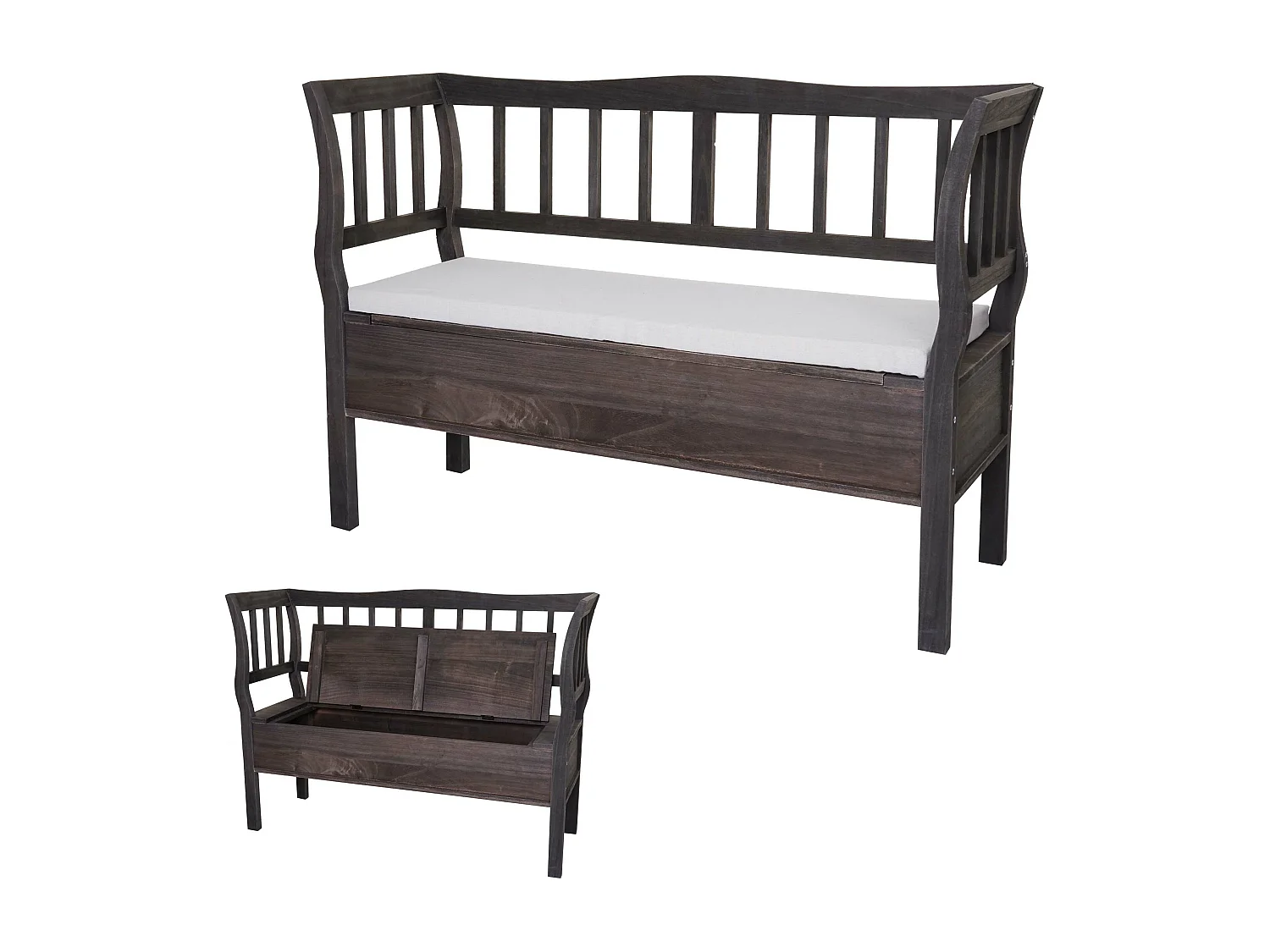 Banc H207 Compartiment de rangement look shabby,  gris-brun, shabby