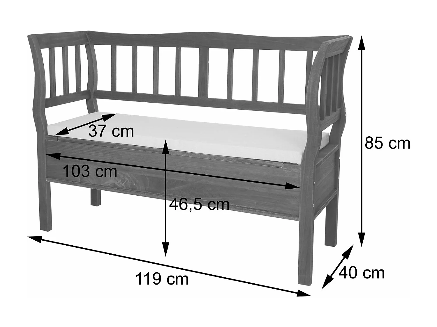 Banc H207 Compartiment de rangement look shabby,  gris-brun, shabby