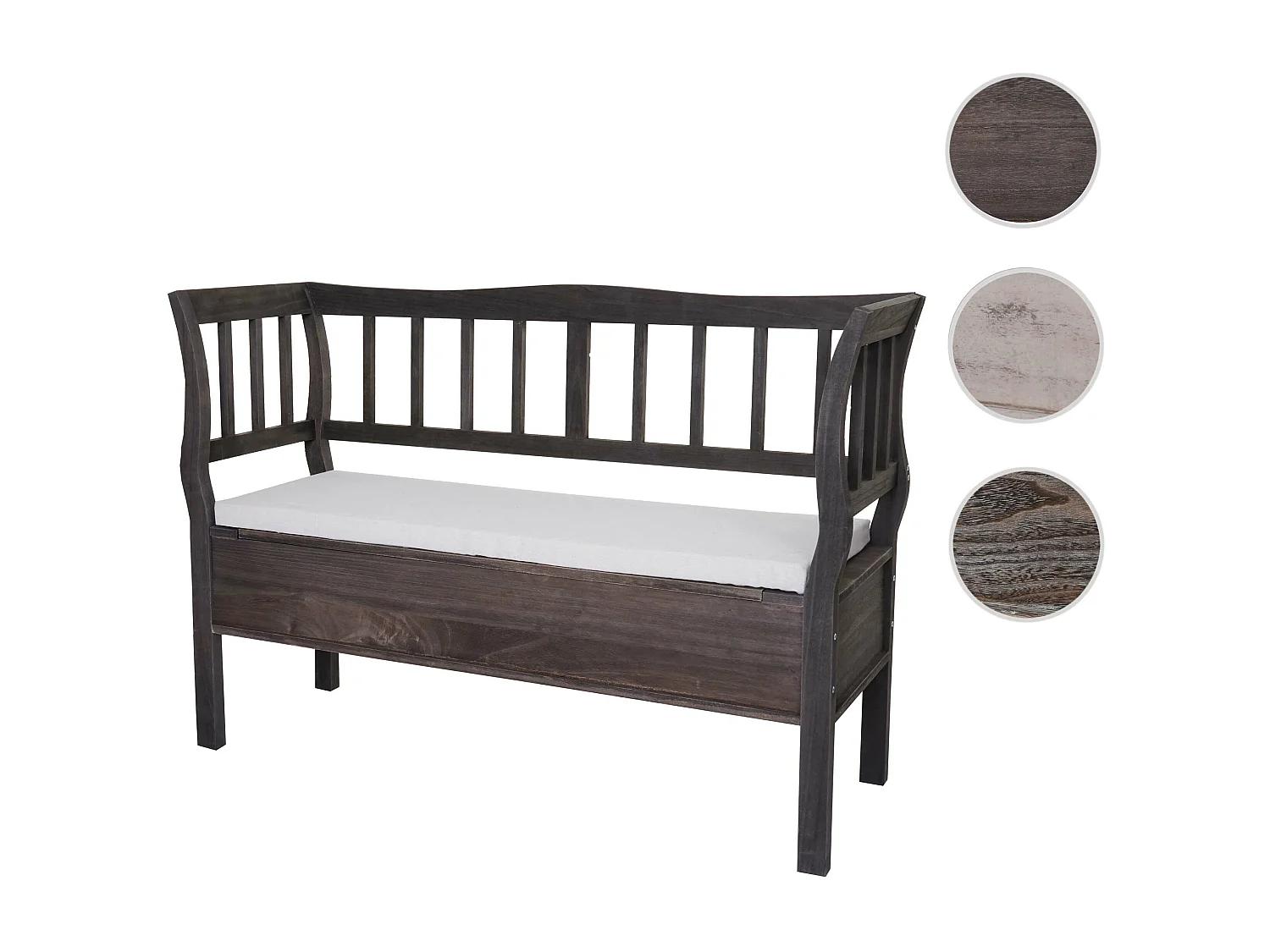 Banc H207 Compartiment de rangement look shabby,  gris-brun, shabby