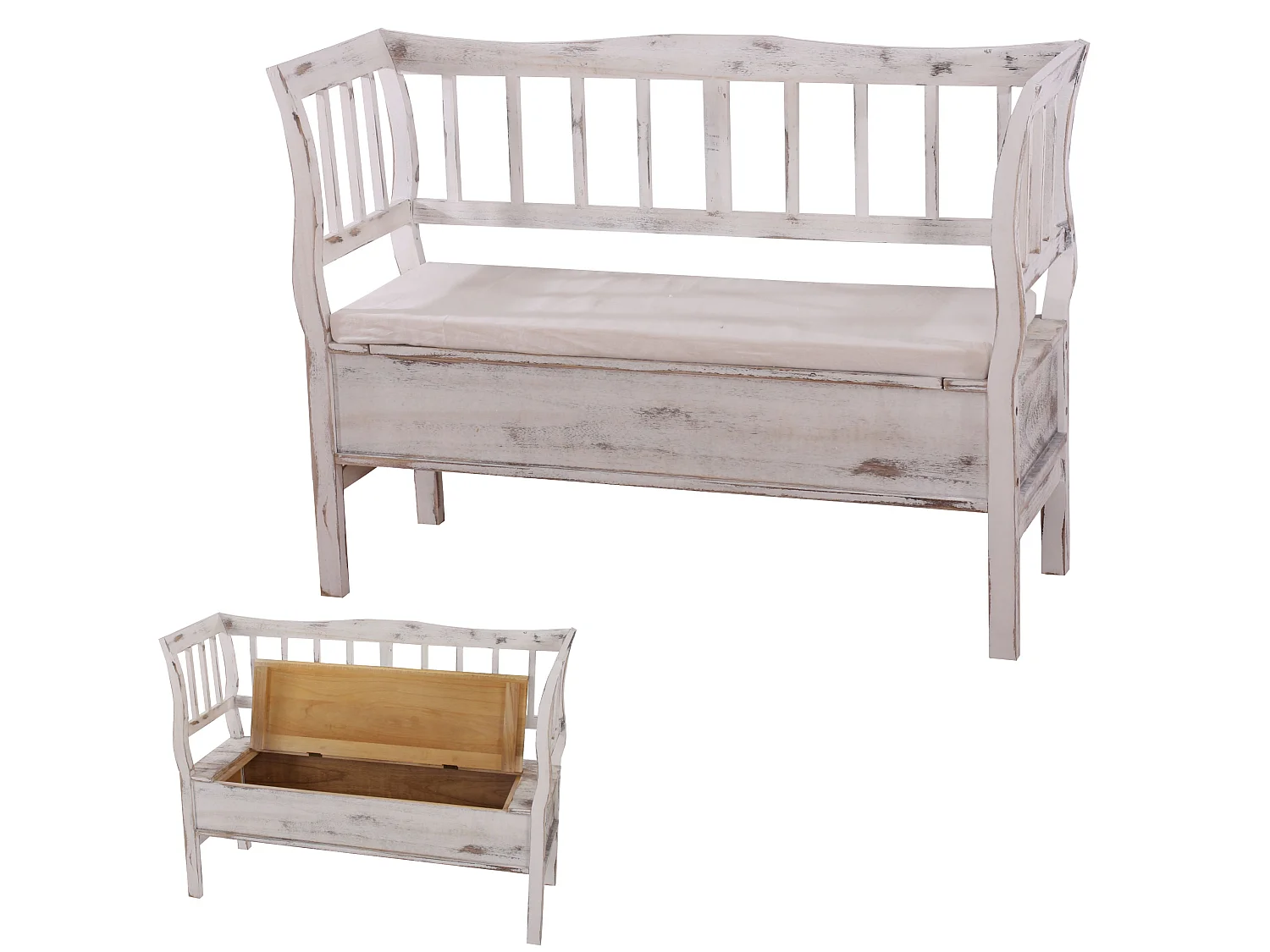Bank H207 Opbergvak Shabby-look,  wit, shabby