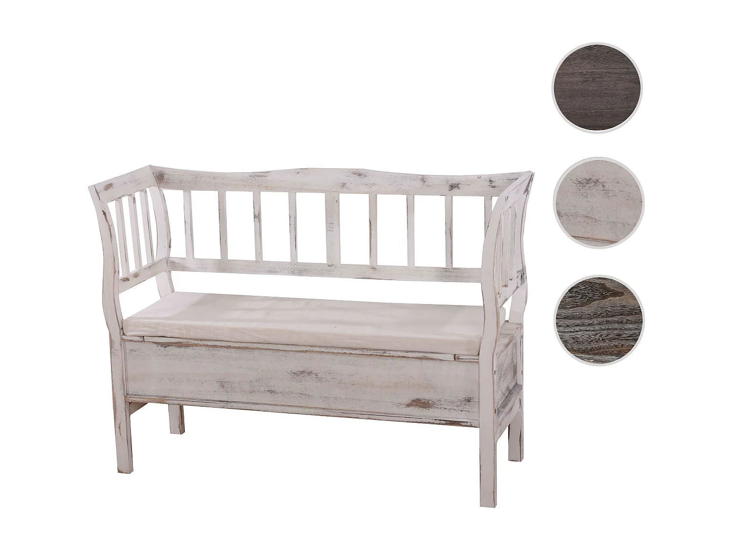 Bank H207 Opbergvak Shabby-look,  wit, shabby