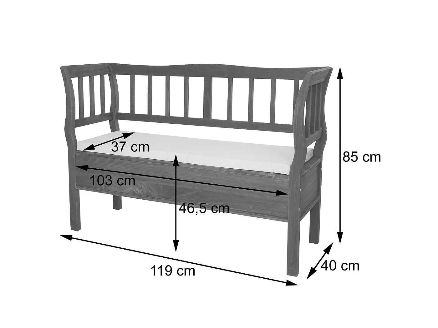 Bank H207 Opbergvak Shabby-look,  wit, shabby