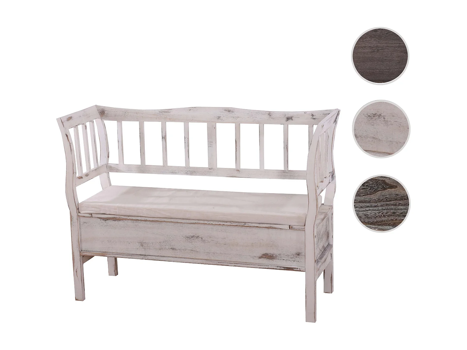 Ławka H207 Schowek Shabby-Look,  biała, shabby