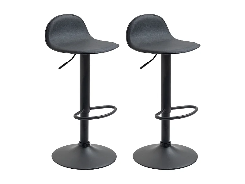 Lot de 2 Tabourets de bar - Similicuir & Métal - Noir - Lana V2