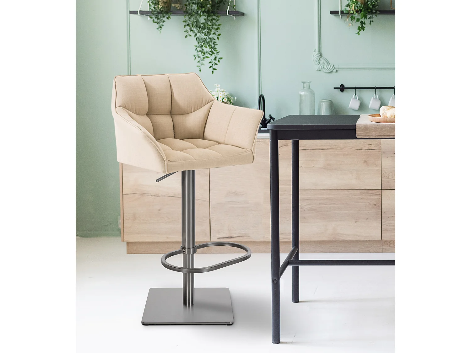 Barhocker - Stoff & edelstahl - creme - Damaso