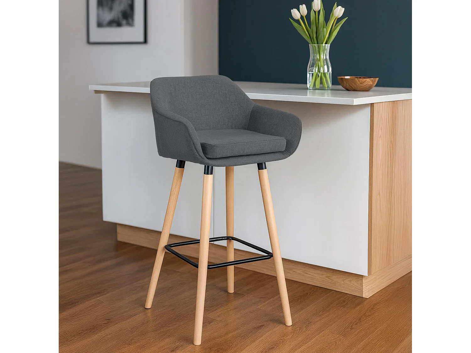 Lot de 2  Tabouret de bar - Tissu - Gris foncé - Grant