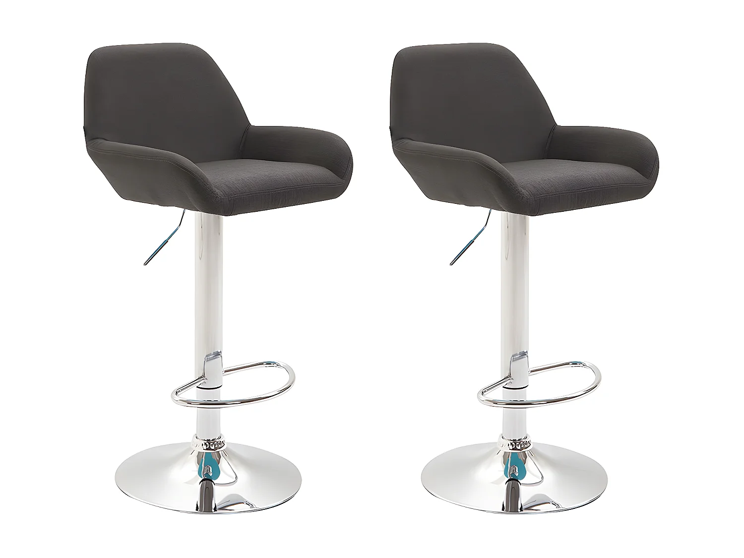 Lot de 2 Tabourets de bar - Tissu & Métal chromé - Gris foncé - Braga