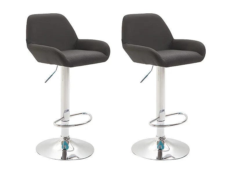 Lot de 2 Tabourets de bar - Tissu & Métal chromé - Gris foncé - Braga