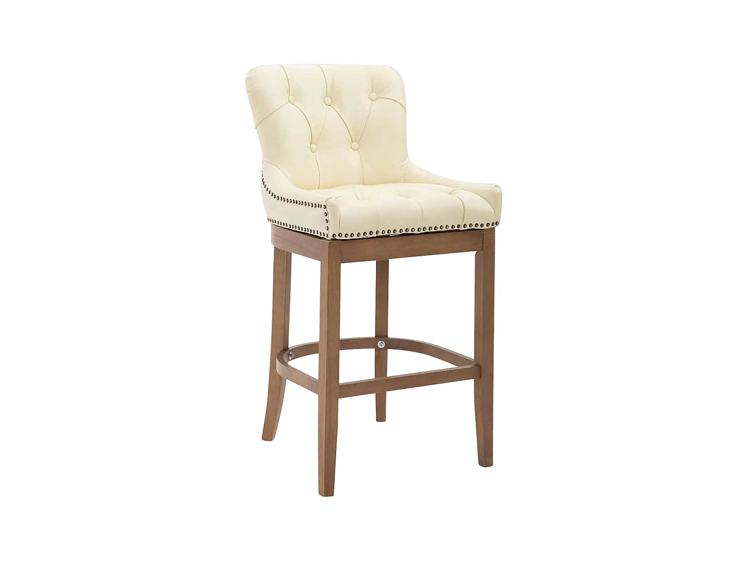 Tabouret de bar - Véritable cuir & Bois - Crème - Lakewood