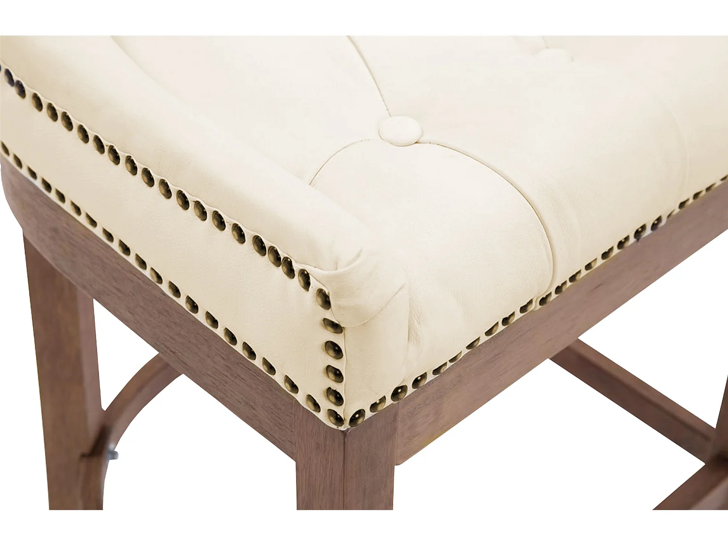 Tabouret de bar - Véritable cuir & Bois - Crème - Lakewood