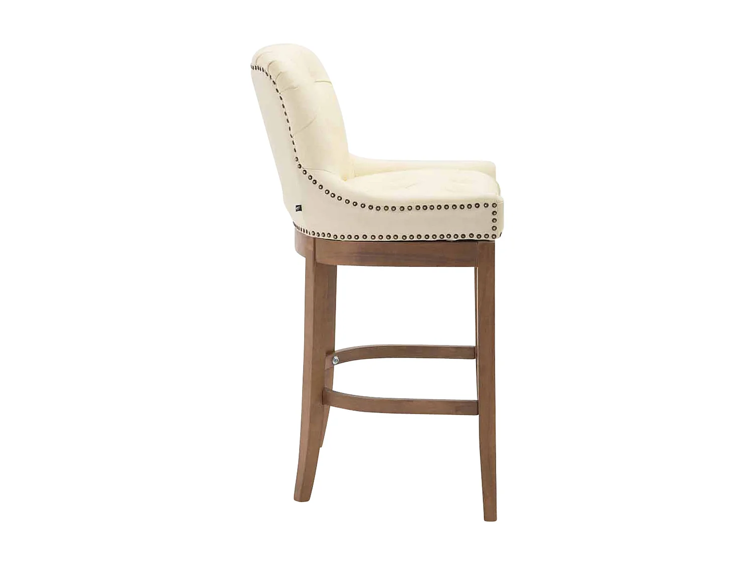 Tabouret de bar - Véritable cuir & Bois - Crème - Lakewood