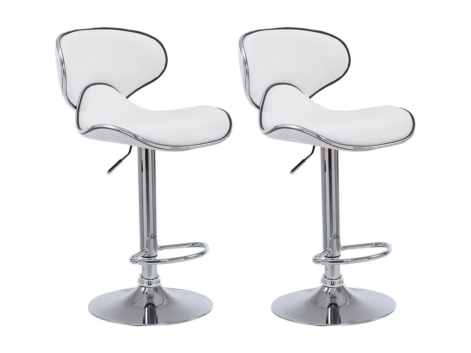 Lot de 2  Tabouret de bar - Similicuir & Chrome - Blanc - Las Vegas v2