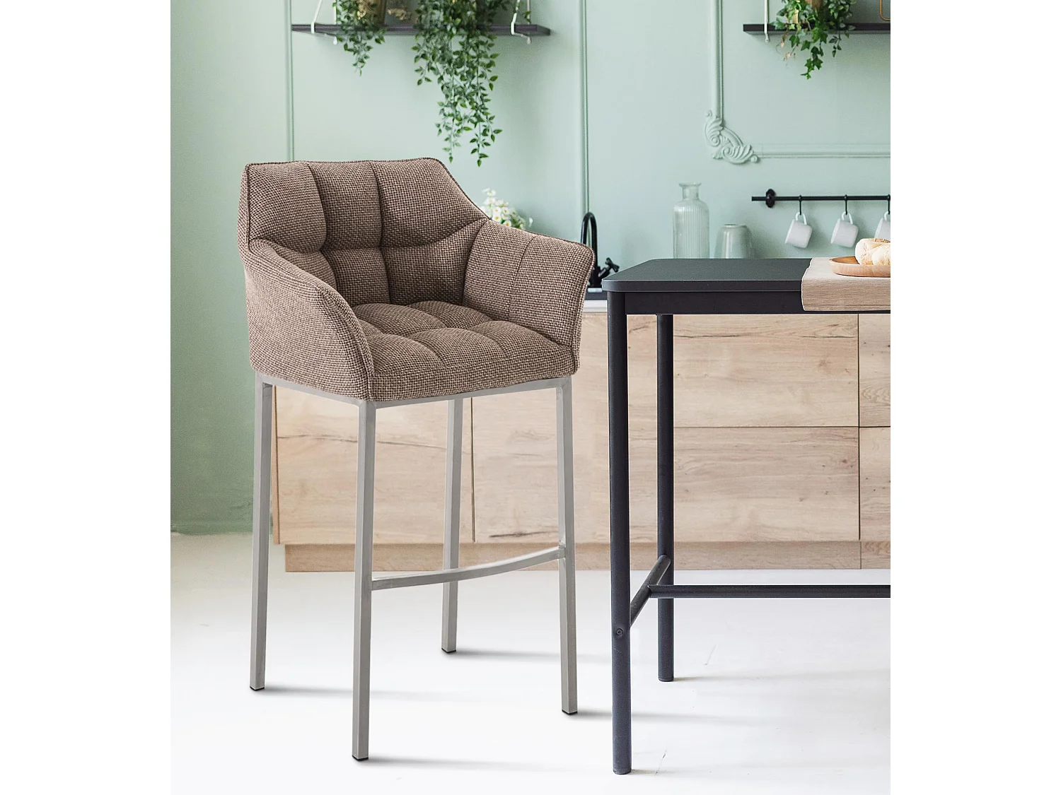 Tabouret de bar - Tissu & Acier inoxydable - Marron terre - Damaso