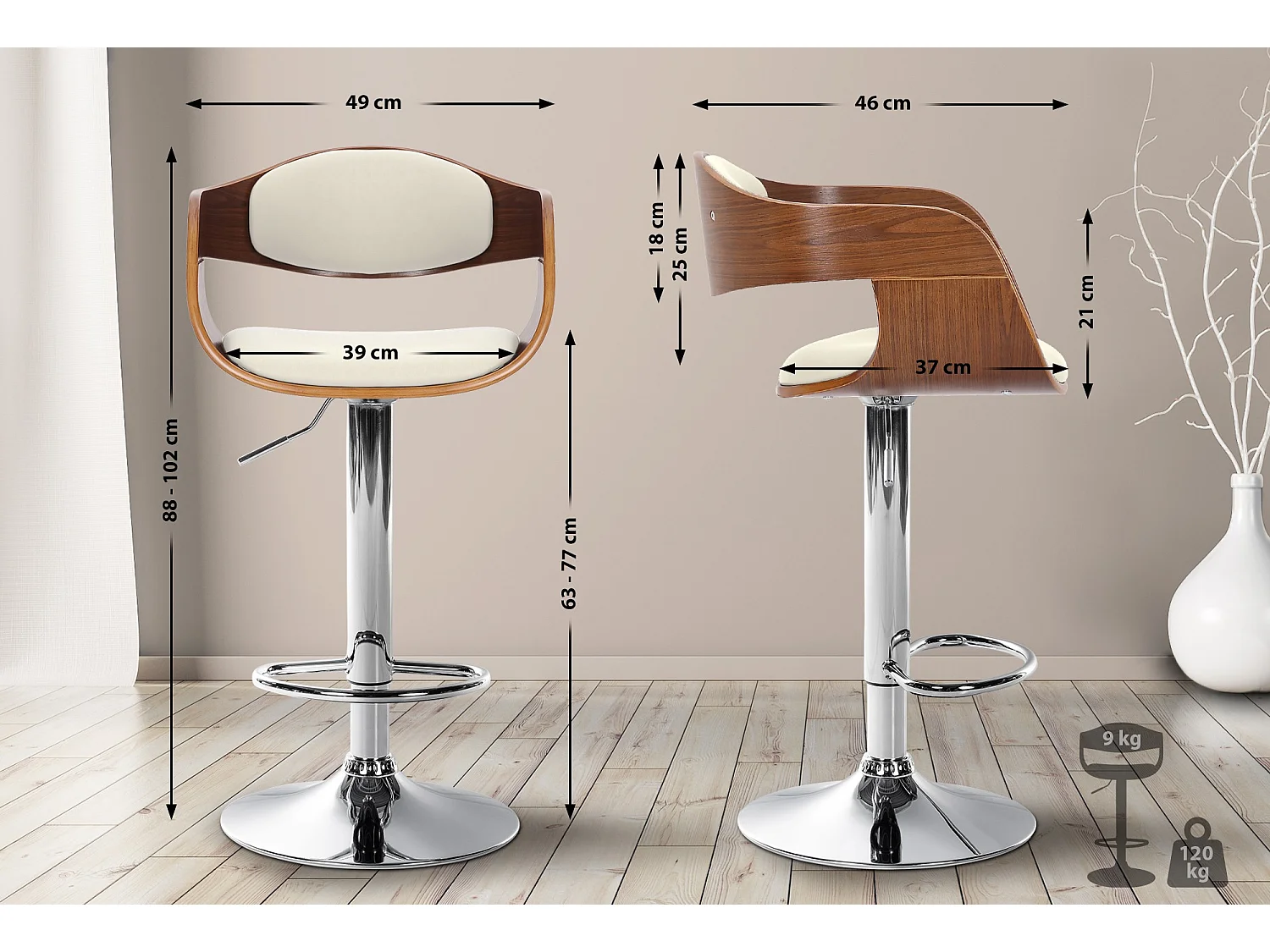 Tabouret de bar - Similicuir - Noyer / Blanc - Kingston