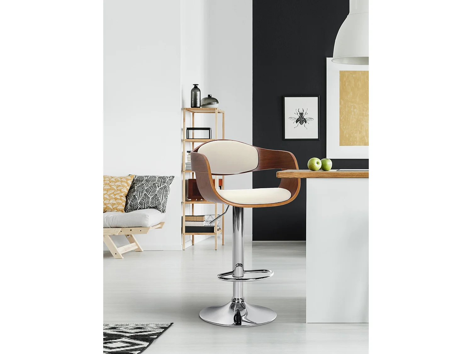 Tabouret de bar - Similicuir - Noyer / Blanc - Kingston