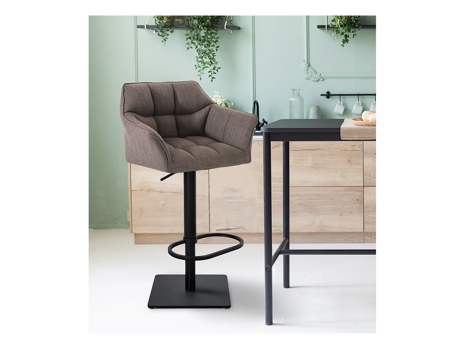 Barhocker - Stoff & schwarz - grau - Damaso