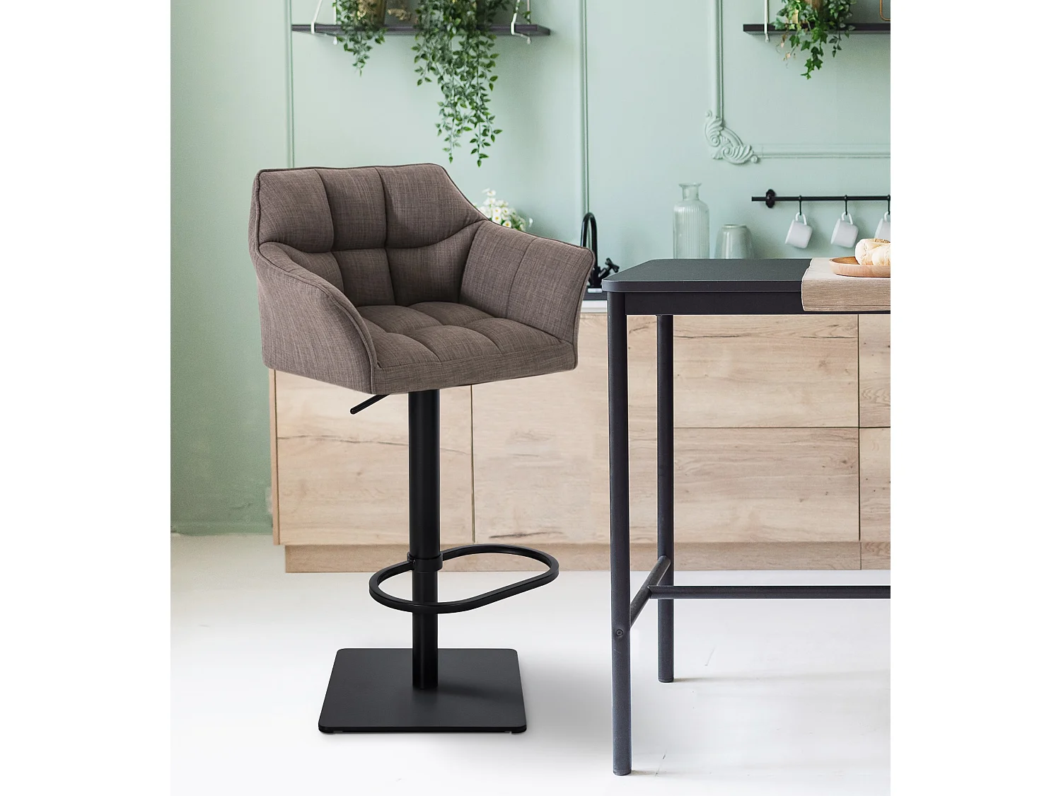 Tabouret de bar - Tissu & Noir - Gris - Damaso