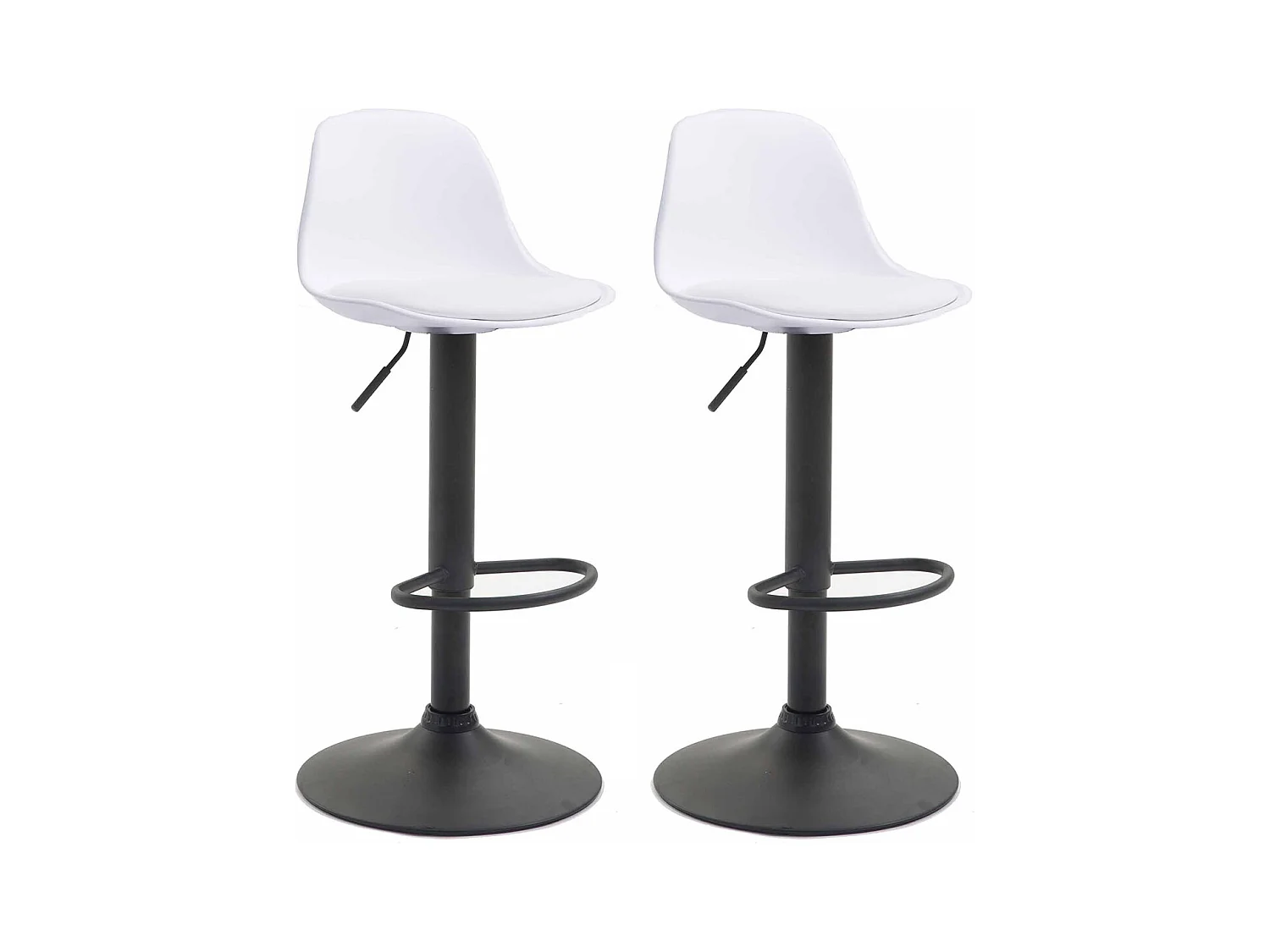 Lot de 2  Tabouret de bar - Similicuir & Noir - Blanc - Kiel