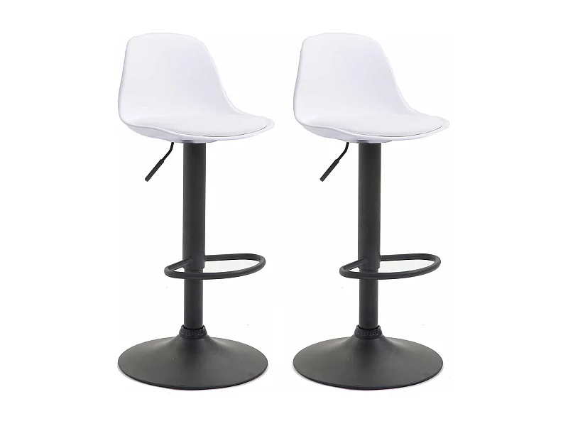 Lot de 2  Tabouret de bar - Similicuir & Noir - Blanc - Kiel