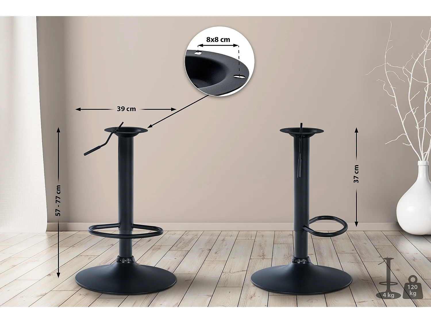 Tabouret de bar - Métal & Métal - Noir - Gestell 8 x 8