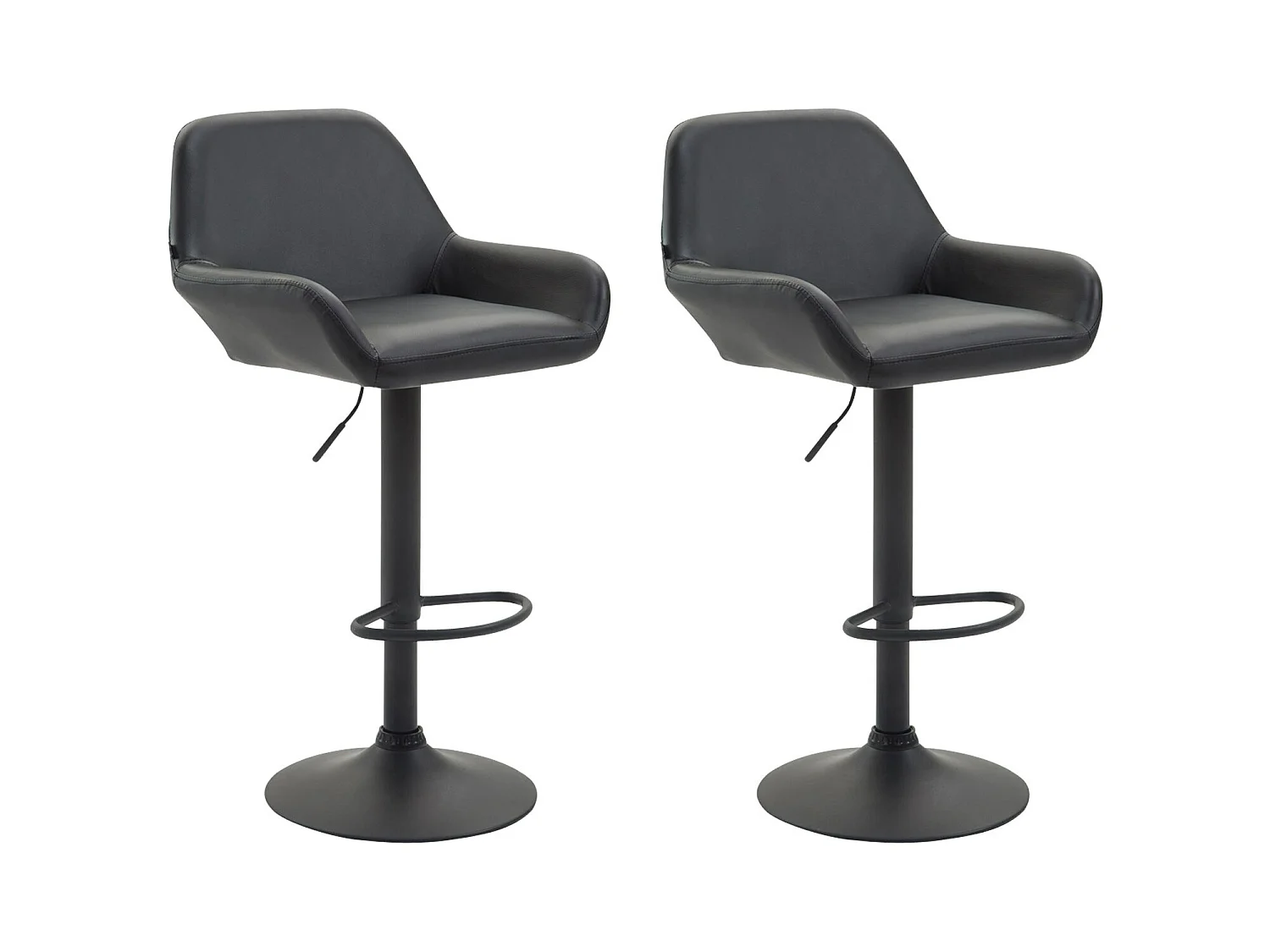 Lot de 2 Tabourets de bar - Similicuir (PVC) & Métal noir mat - Noir - Braga