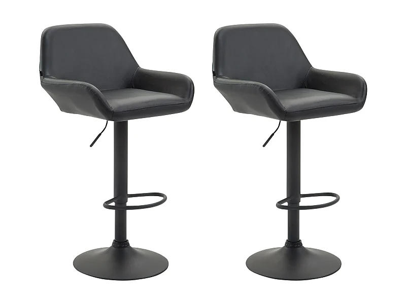 Lot de 2 Tabourets de bar - Similicuir (PVC) & Métal noir mat - Noir - Braga
