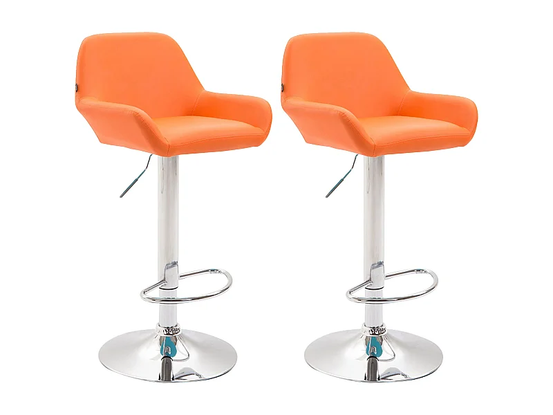 Lot de 2 Tabourets de bar - Similicuir (PVC) & Métal noir mat - Orange - Braga