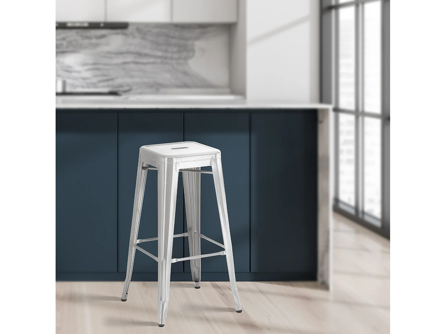 Lot de 2  Tabouret de bar - Métal - Argent - Joshua