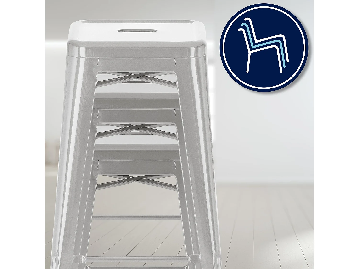 Lot de 2  Tabouret de bar - Métal - Argent - Joshua
