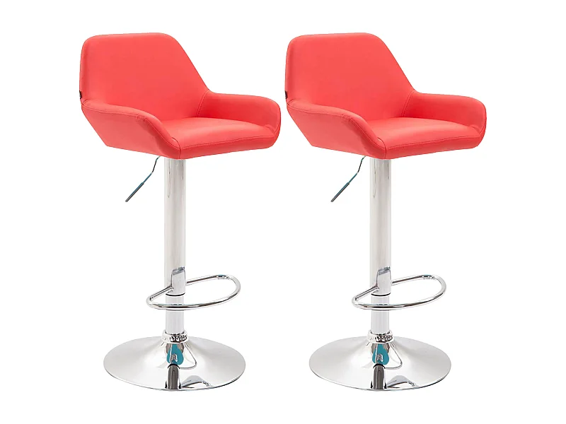 2er Set Barhocker - Kunstleder (PVC) & Metall matt schwarz - rot - Braga