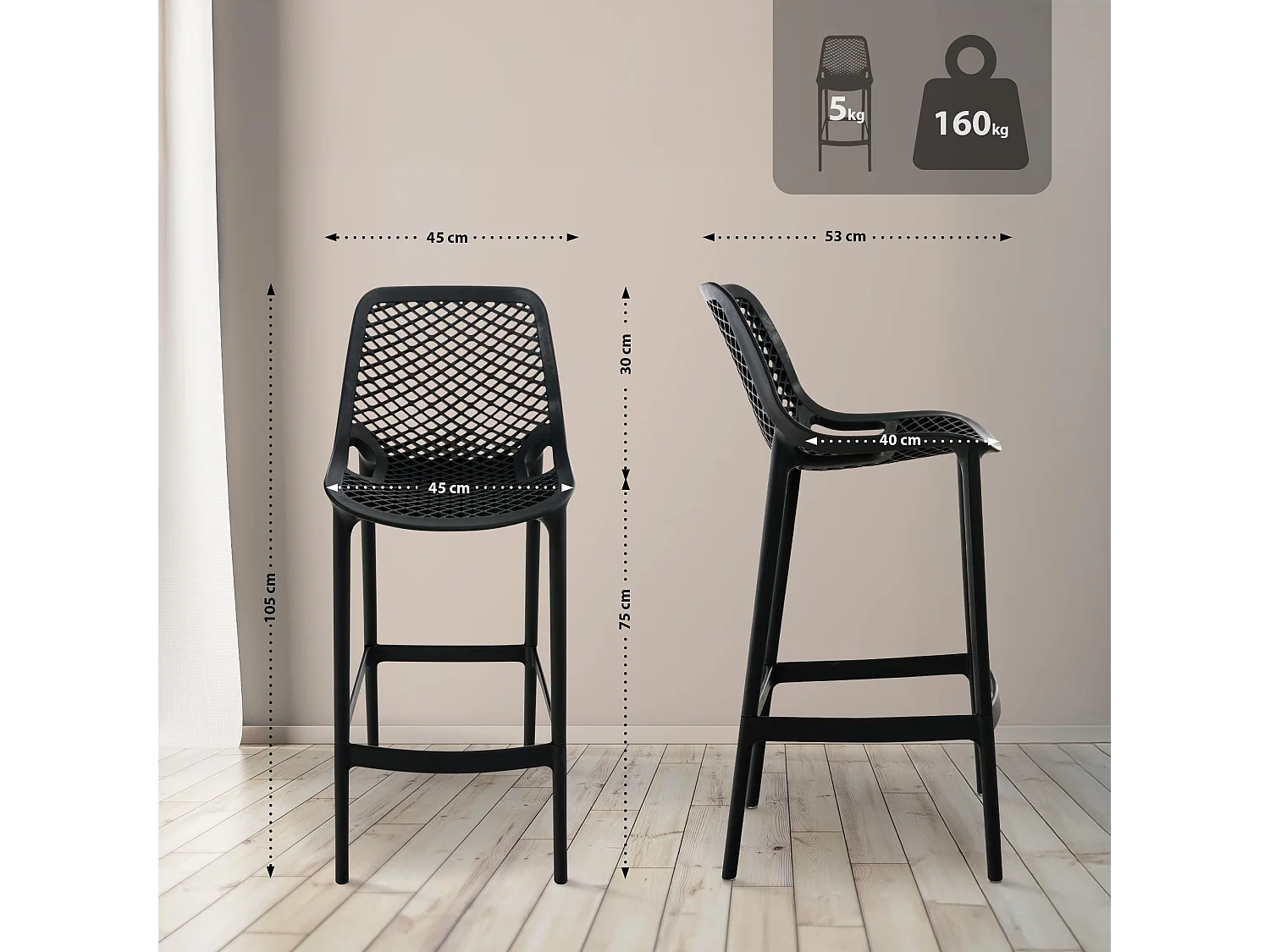 Barkruk - Kunststof - zwart - Air