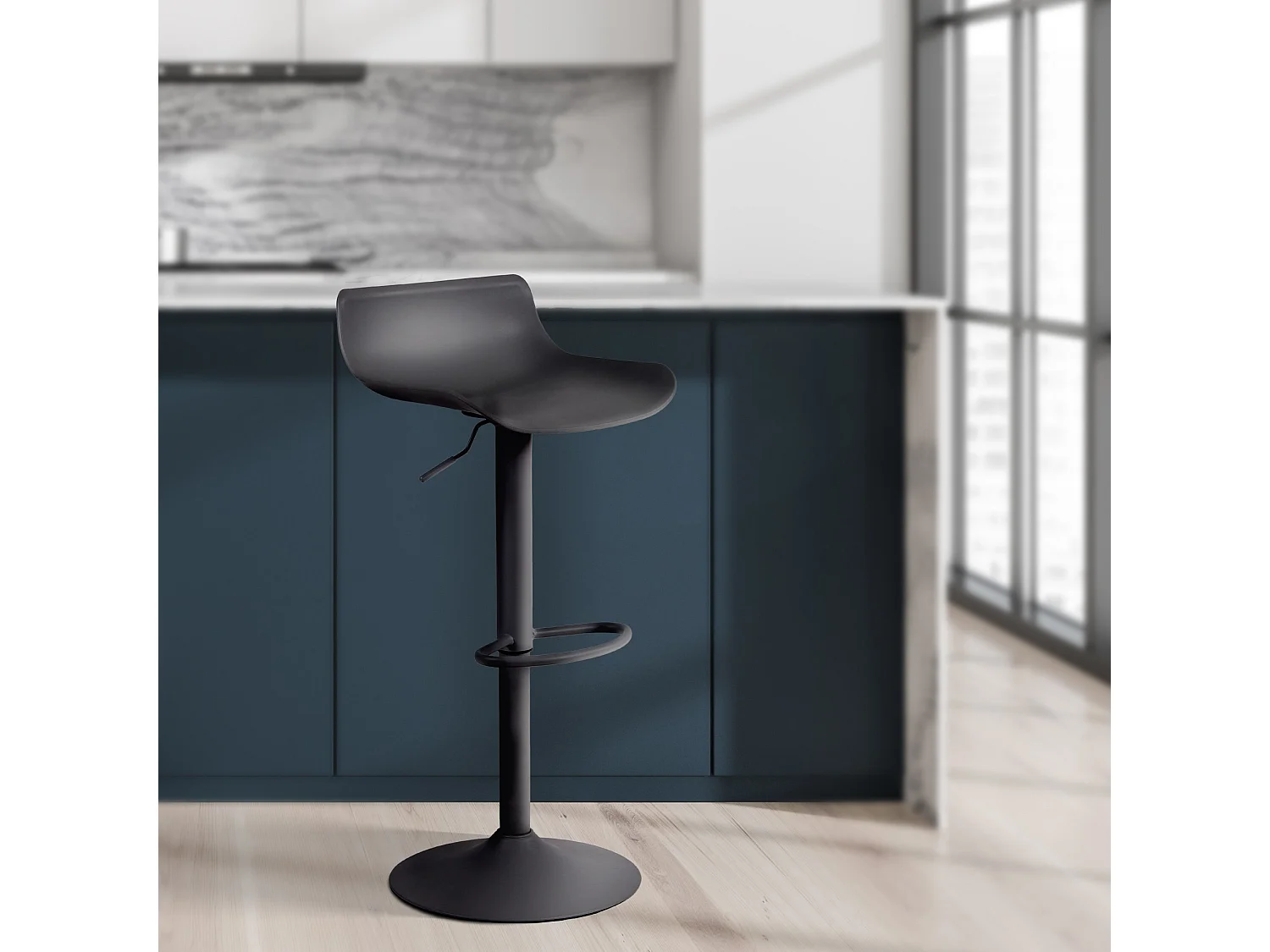 Lot de 2  Tabouret de bar - Plastique & Chrome - Noir - Aveiro