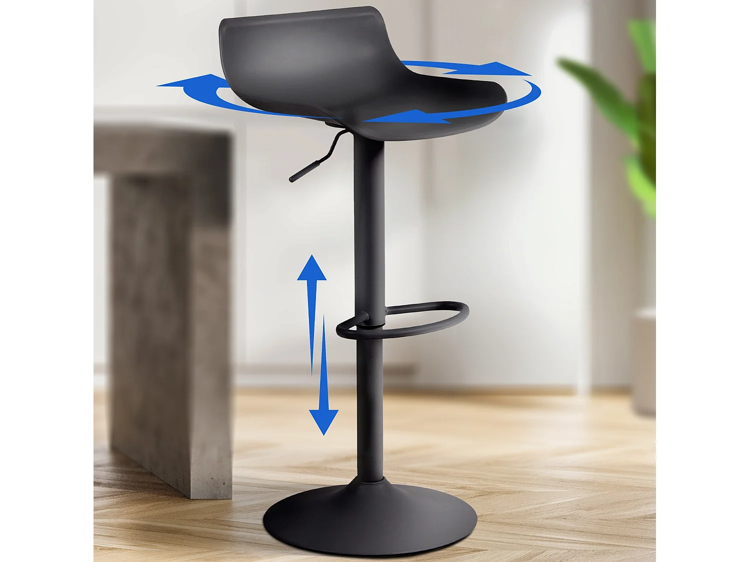 Lot de 2  Tabouret de bar - Plastique & Chrome - Noir - Aveiro