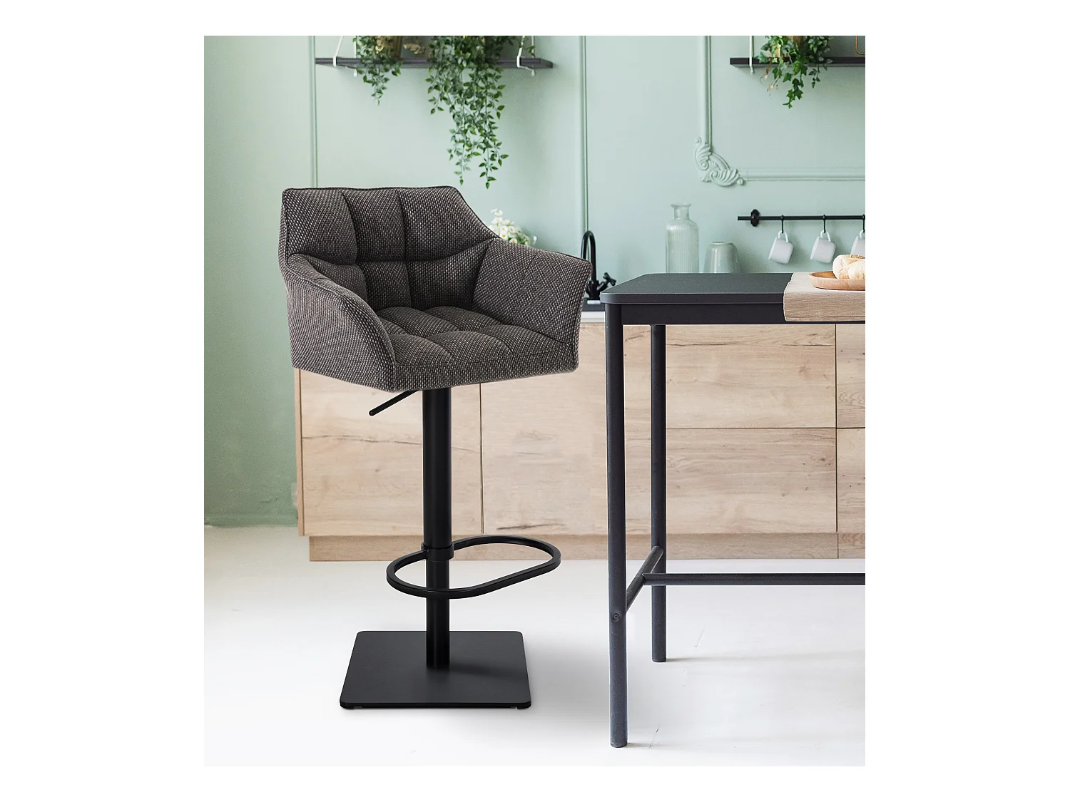 Barkruk - Stof & zwart - titanium grijs - Damaso